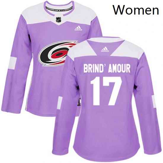 Womens Adidas Carolina Hurricanes 17 Rod BrindAmour Authentic Purple Fights Cancer Practice NHL Jersey